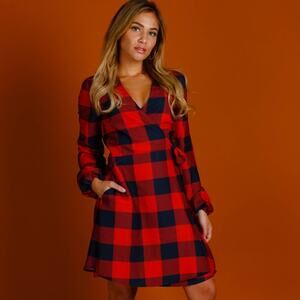 NWT Shinesty Women's Red Buffalo Lumberjack Plaid Wrap Dress Medium